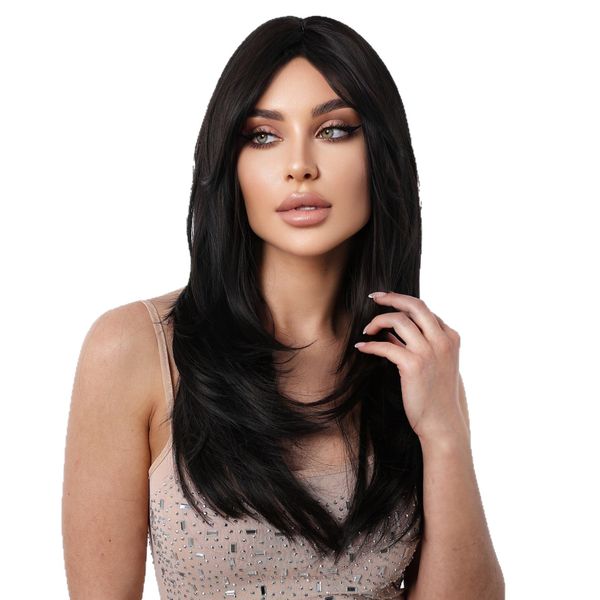 Fashion Black Brown Long Straight Wig