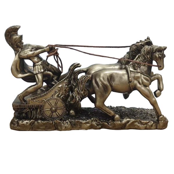 Decor Handcrafted Bronze Colour Ancient Roman Chariot Resin Statue - 22.5cm