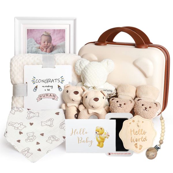12Pcs Newborn Baby Gift Set -Bear Themed Gift Essentials for Girls &amp; Boys