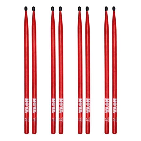 Vic Firth VFN2BNR - 2B Nylon Tip Nova Red Drum Sticks - Pack of 4