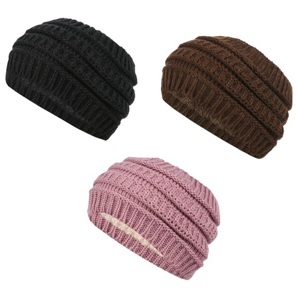 3 CozyBands Winter Knit Wide Crochet Ear Warmers Headband Set