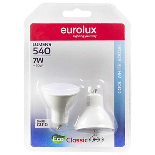 Eurolux LED GU10 Core Globe7w 4000K Twin Blister