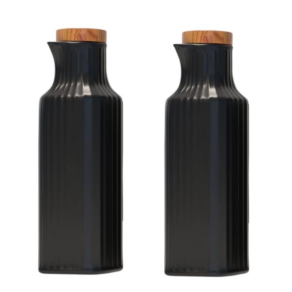 2 Pack Ceramic Oil and Vinegar Bottle Set - Black