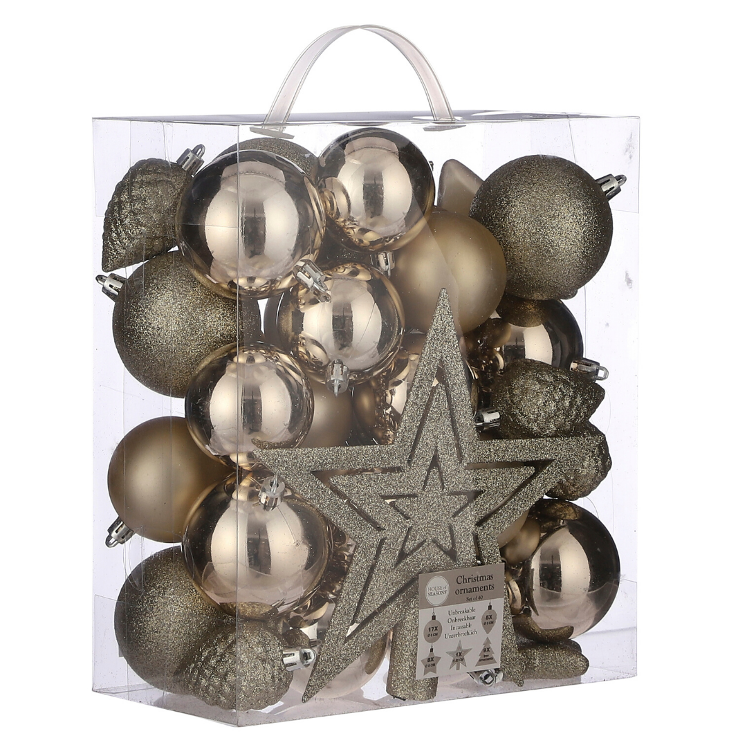 Tree decoration unbreakable 40 pieces - d8cm CHAMPAGNE