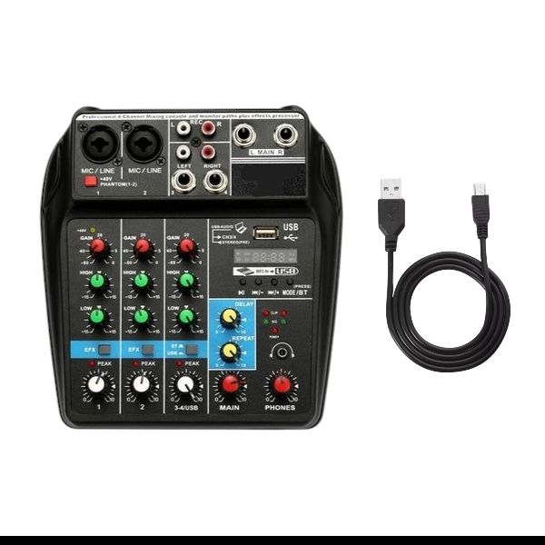 Portable 4 Channel Audio Mixer Sound Mixer Console &amp; USB Cable