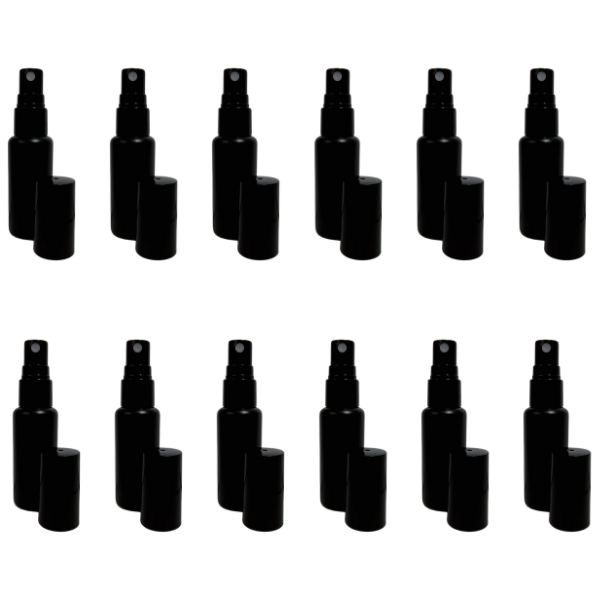 Black Refillable Spray Bottles 12-Pack Travel Cosmetic Atomizer Set 30ml