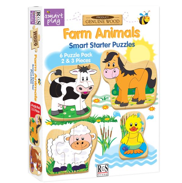 RGS Group Little Farm Wooden Puzzle- 6 X 2-3 Piece Puzzles