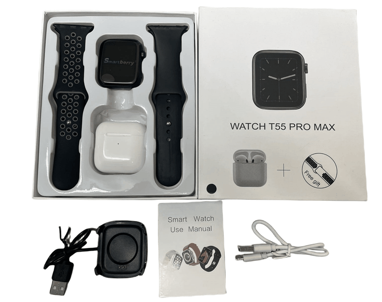 T55 Pro Max Smart Watch with Earbuds &amp; Double Strap
