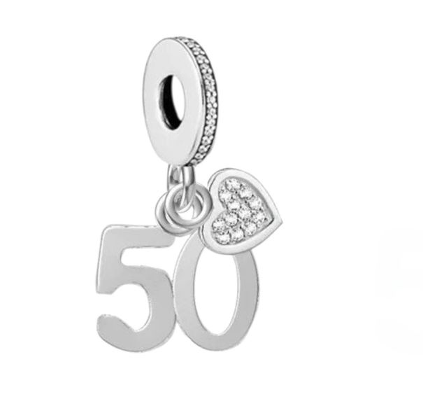 Sterling Silver Charm, 50th Birthday Charm for Bracelet, Charm for Women