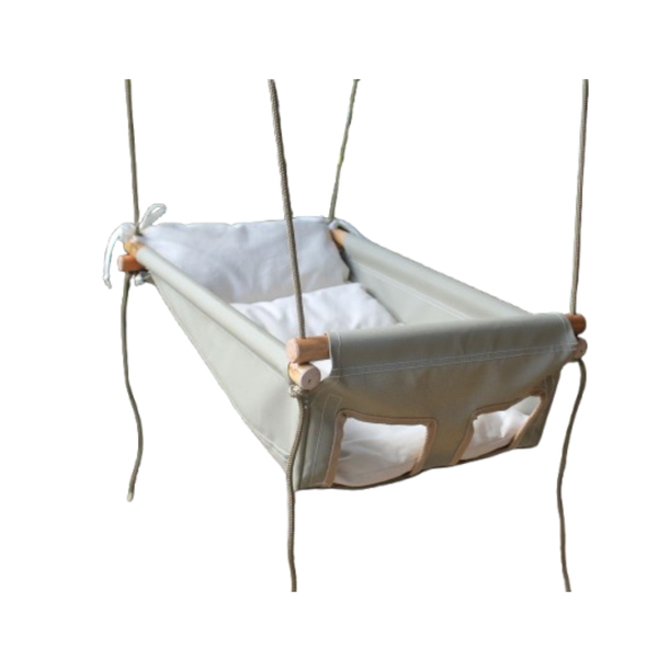 Newborn Baby &amp; Toddler Hammock Swing - Ripstop Canvas &amp; Wood - Sand