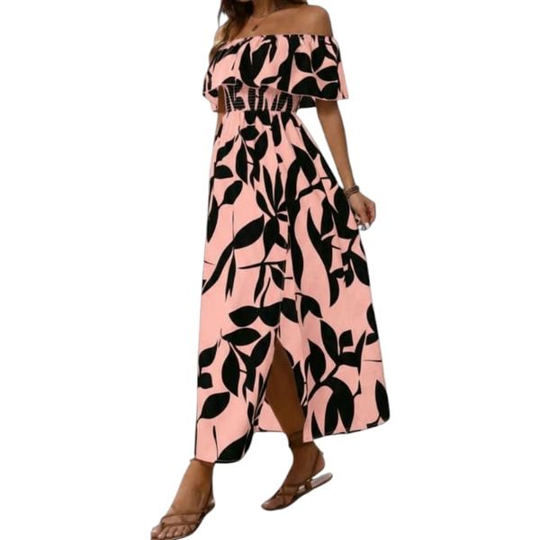 GlammeFab's Off Shoulder Side Slit Casual Summer Dress Muilticolor