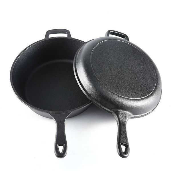 Cast Iron Single Handle Dual-Purpose Pot, Non Stick Pan, Flat Bottomed Pan