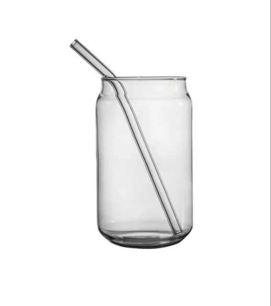 Glass Cup with Glass Straw - 400ml