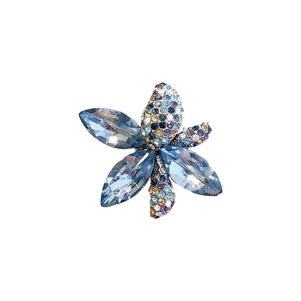 Sparkling Blue Crystal Flower Brooch