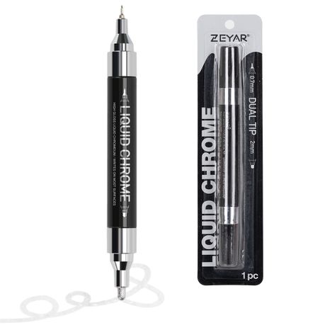 ZEYAR - Silver Liquid Chrome Metallic Marker, Double Tip (0.8mm & 2.5mm) Image