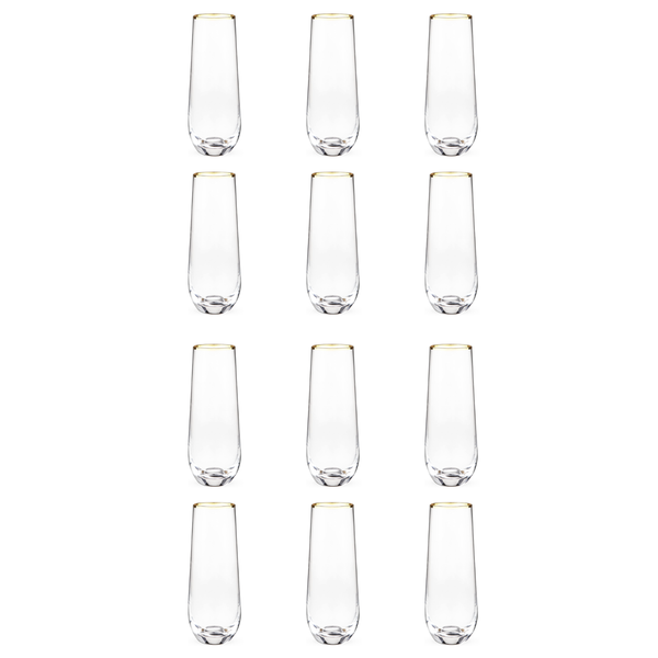 Stemless Champagne Flutes with Golden Rim - 12 Pack