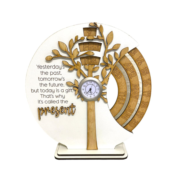 Lazercut Engraved Desk Clock - Time &amp; Date - Today is a Gift