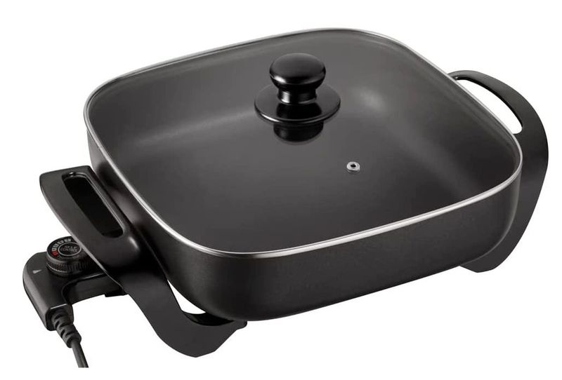 Logik 4.2 L Non-stick Electric Wok 30cm Square Frypan Tempered Glass Lid