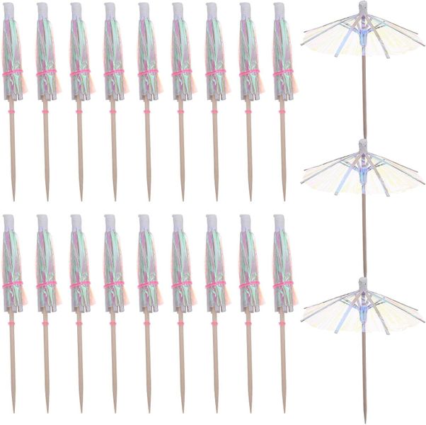 50pcs Fluorescent Cocktail Umbrella Picks Mini Fruit Skewers Disposable