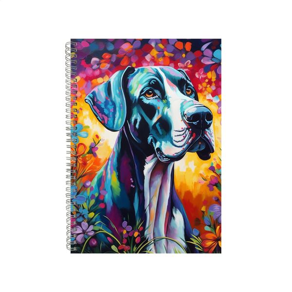 Cute Great Dane Dog Floral Neon Notebook Gift Idea A4 Notepad Pad 73