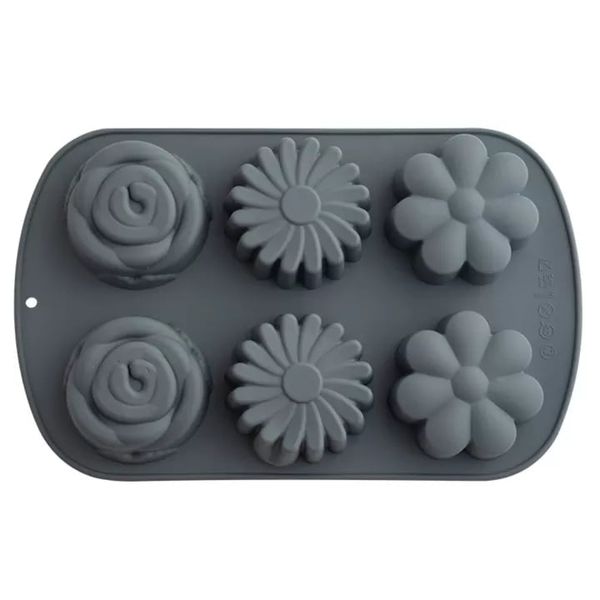 6 Cavity Flower Shape Design Non-Stick Silicone Cake Baking Mold