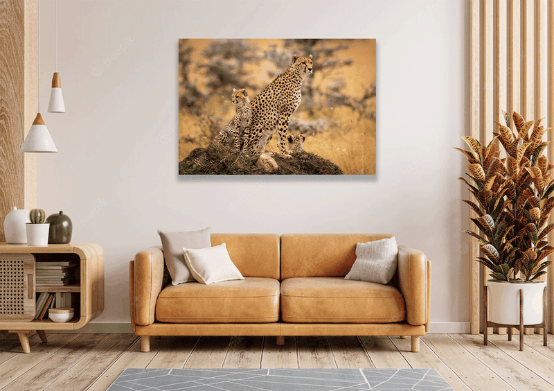 Wall Art Canvas - Cheetah with Her Cubs