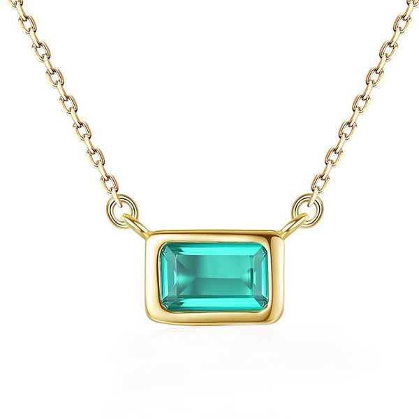 Trendy Square Emerald Cut Green Pendant Necklace for Women