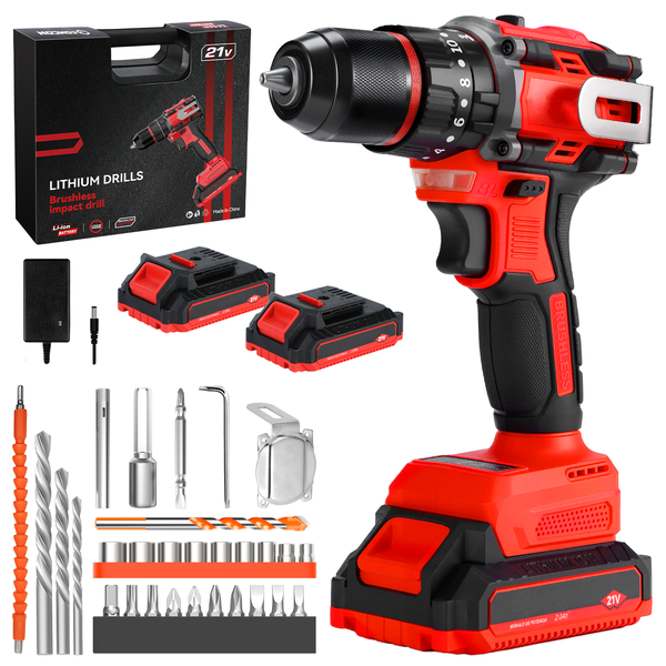 21V 55NM Brushless Cordless Drill Electric Impact Drill Set