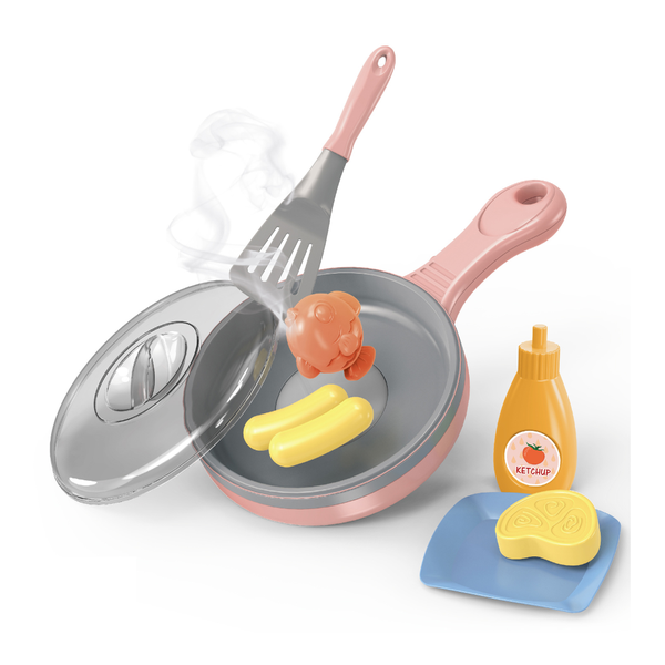 Pretend &amp; Play Frying Pan Set with Lights, Sound &amp; Food - Pink