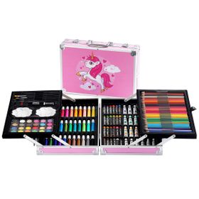 JR Enterprises Unicorn Art Drawing and Painting Set with  Aluminum Box for Kids (145Piece) - 145PCS ART SET
