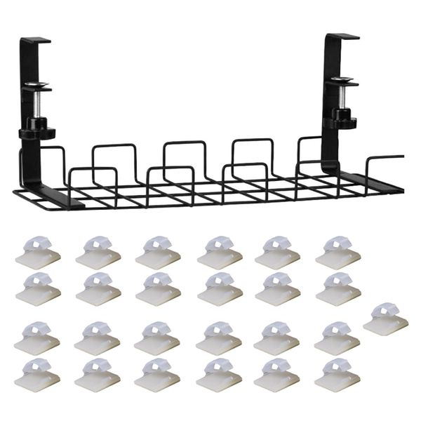 Home Computer Cable Clips and Wifi Modem Storage Rack - Set of 26 - Black - 39cm