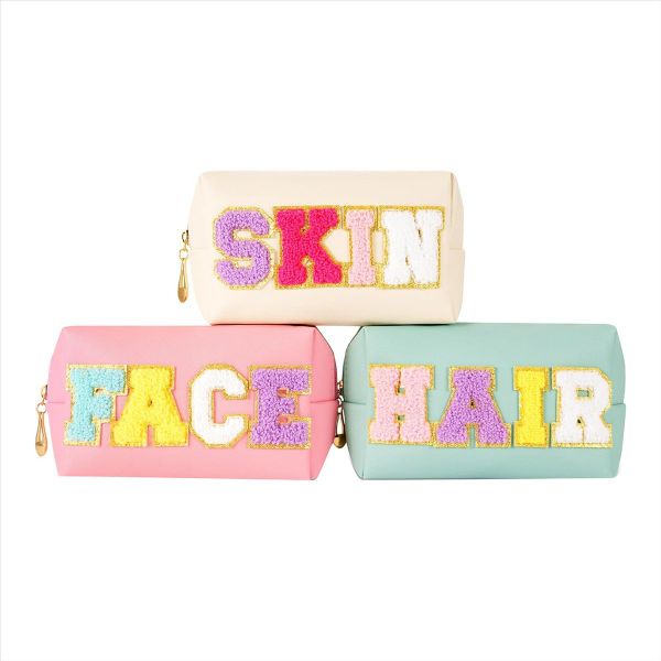 3 Piece Preppy Makeup Bag Travel Cosmetic Bag for Teen Girls &amp; Women