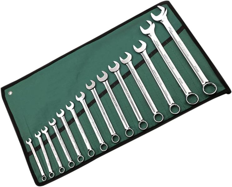 14 Piece Combination Wrench Set Steel Plum Bossom Open End Sizes 8mm to 24mm