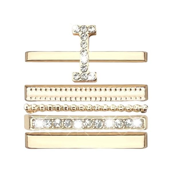 Decorative Watch Strap Rings with Rhinestone Initial 'E' - Gold - Set of 5