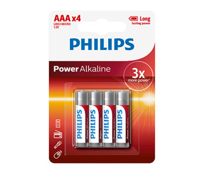 Philips Power Alkaline LR03 AAA Batteries 1.5V 4 Pack