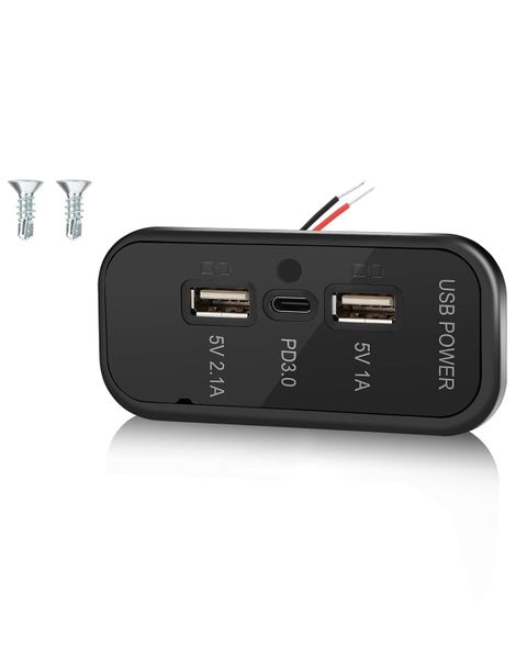 45.5W 12V RV USB Outlet Dual PD3.0 Type-C Quick Charge Car Socket Adapter