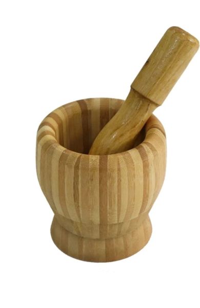 Kitchen Wooden Bamboo Mortar &amp; Pestle Set Herb Hand Grinder