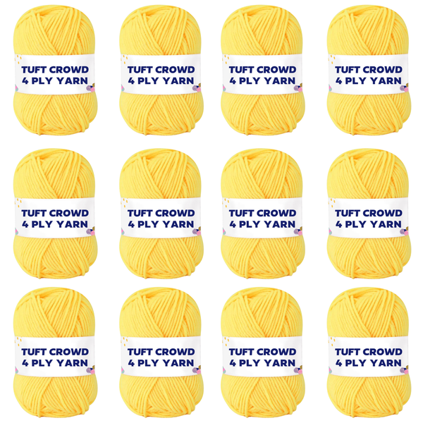 TUFT CROWD - Yellow Yarn, 4-ply Tufting Yarn ( 12 x 25g ) , Single Colour