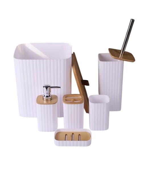 White Bamboo 6 Piece Bathroom Accessories Set