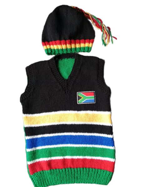 Hand-Knitted Kids' Sweater in Vibrant South African Flag Colors