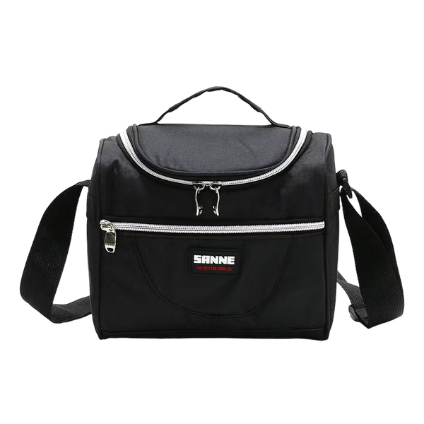 7L Zipper Insulated School Picnic Lunch Bag with Shoulder Strap - Black