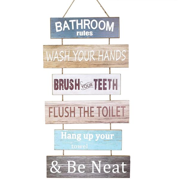 FI - Bathroom Rules 6 Plates Hanging Decor