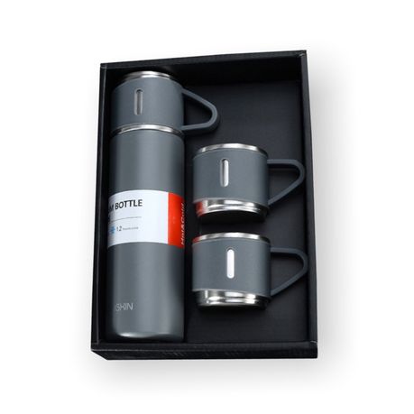 Vacuum flask with 2 cups, grey