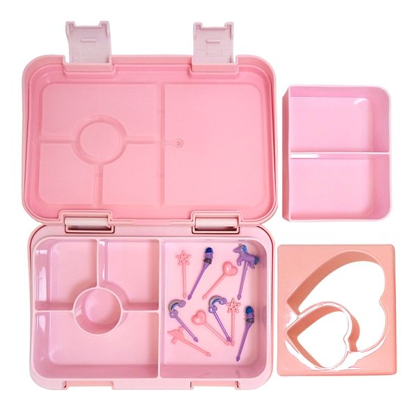 14 Pcs 6-Compartment Bento Lunch Box Set - Pink