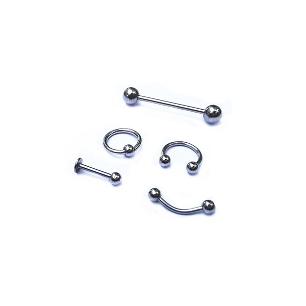 5-Pc Body Piercing Jewellery Surgical Steel Tongue Bar Belly Eyebrow Rings