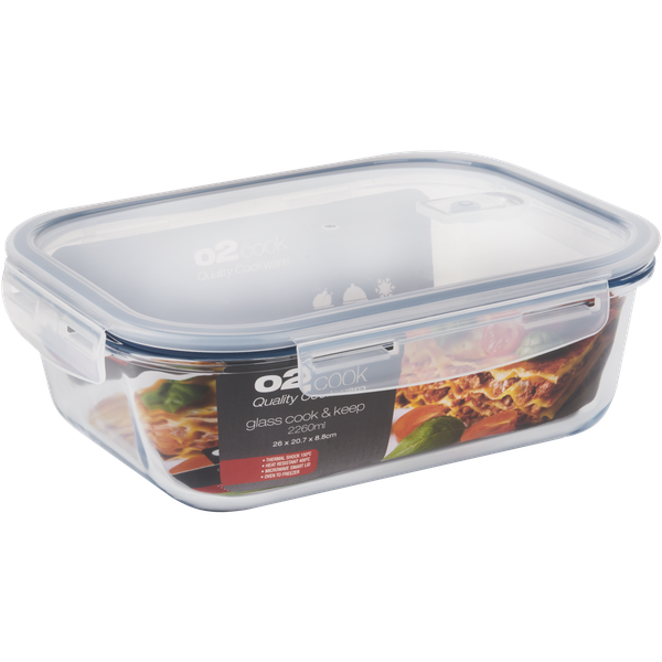O2 - Cook and Keep Airtight Rectangular Container with Smart Lid - 2260ml