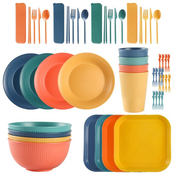52-Piece Wheat Straw Cutlery Set, Durable and Reusable
