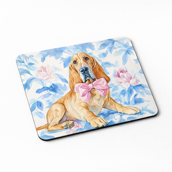 Pretty In Print Floral Bloodhound Dog Desk Mouse Pad