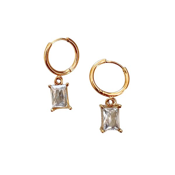 Jane Fields - Crystal Pendant Hoops - Clear - Gold