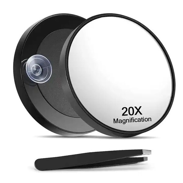 20X Magnifying Mirror,Small Travel Mirror with Suction Cup and Tweezers